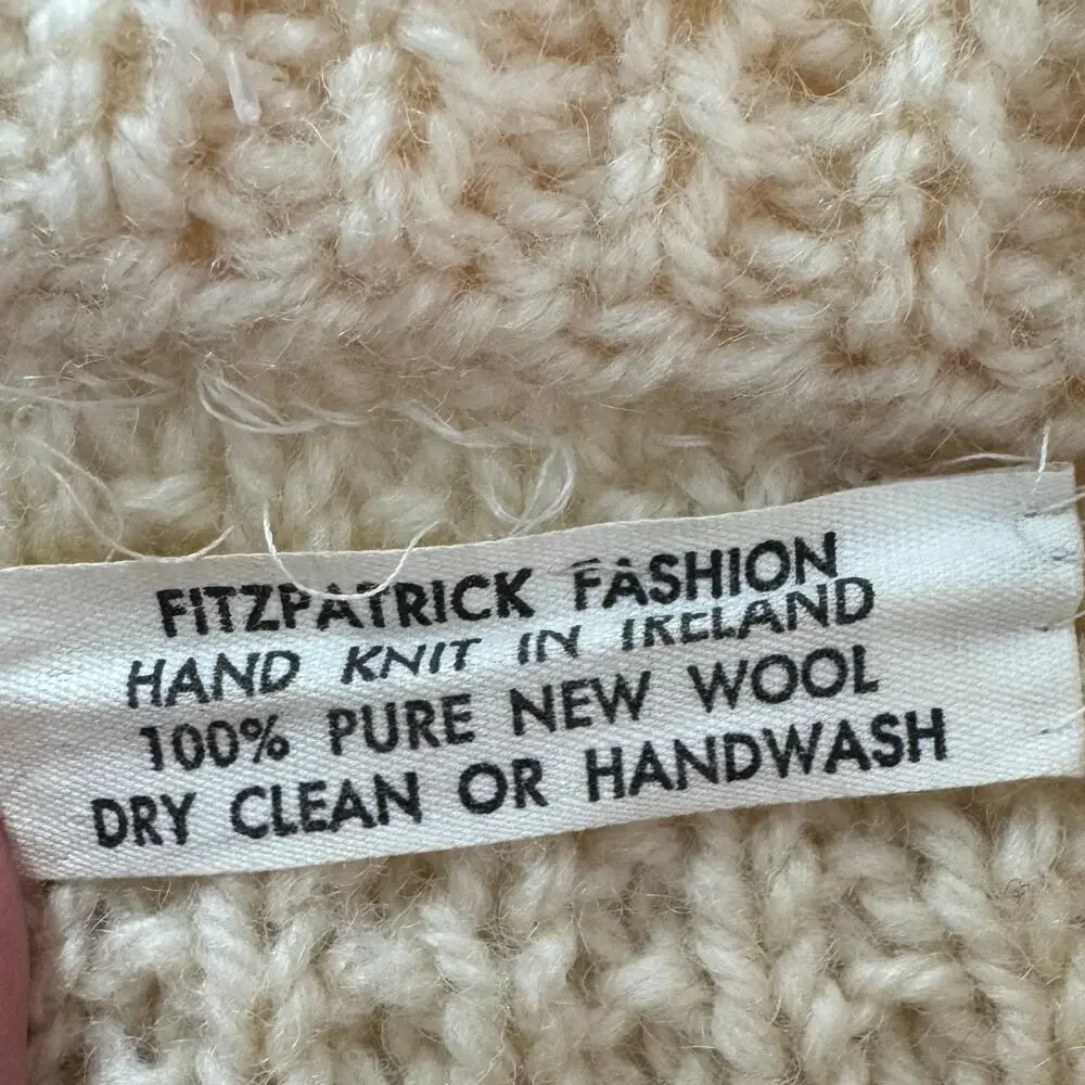 Irish Hand Knit Fitzpatrick Sweater 100% Wool Cable Knit Kids 12-14 (Wms XS)